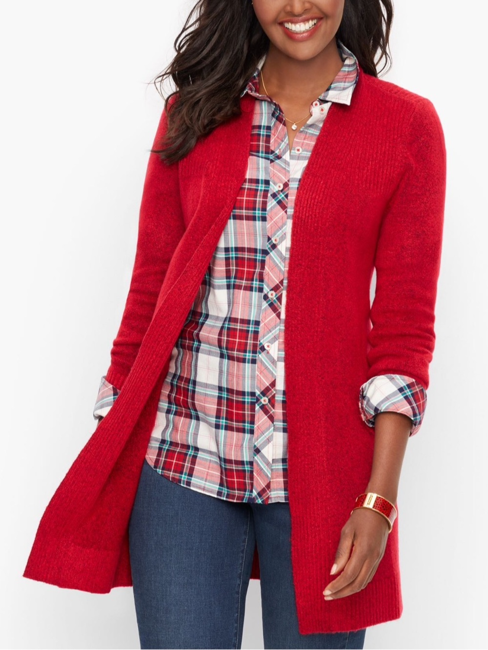 NEW Talbots Red Open Front Cardigan Sweater Size Large NWT Office Holiday